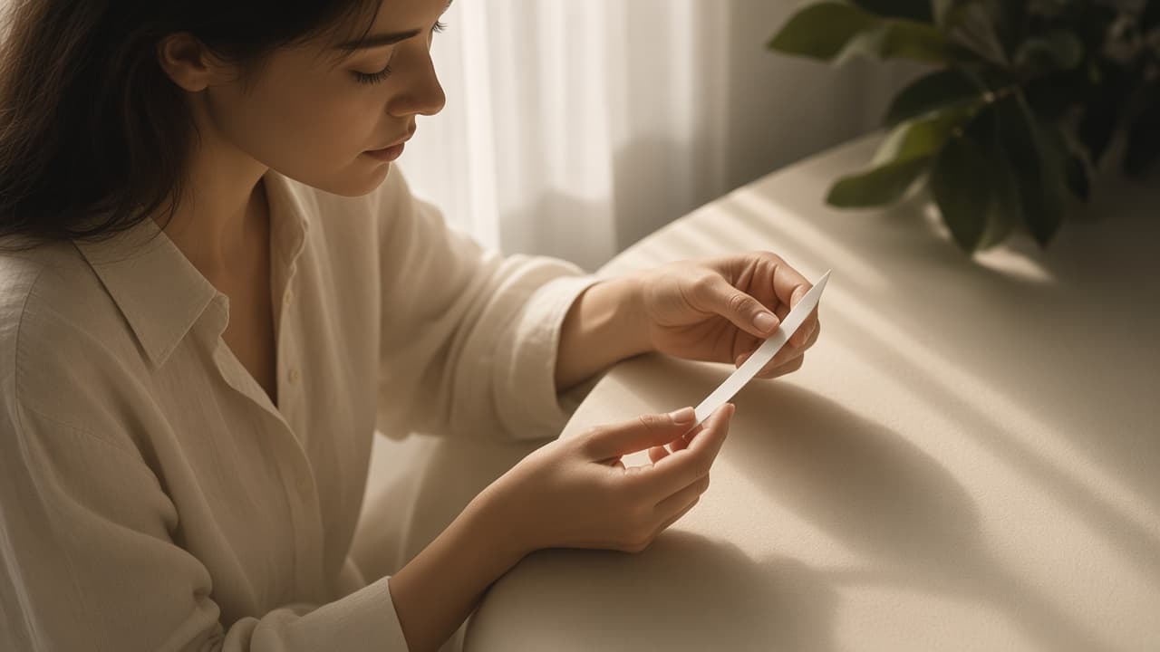 Person recalling a scent memory with a blotter